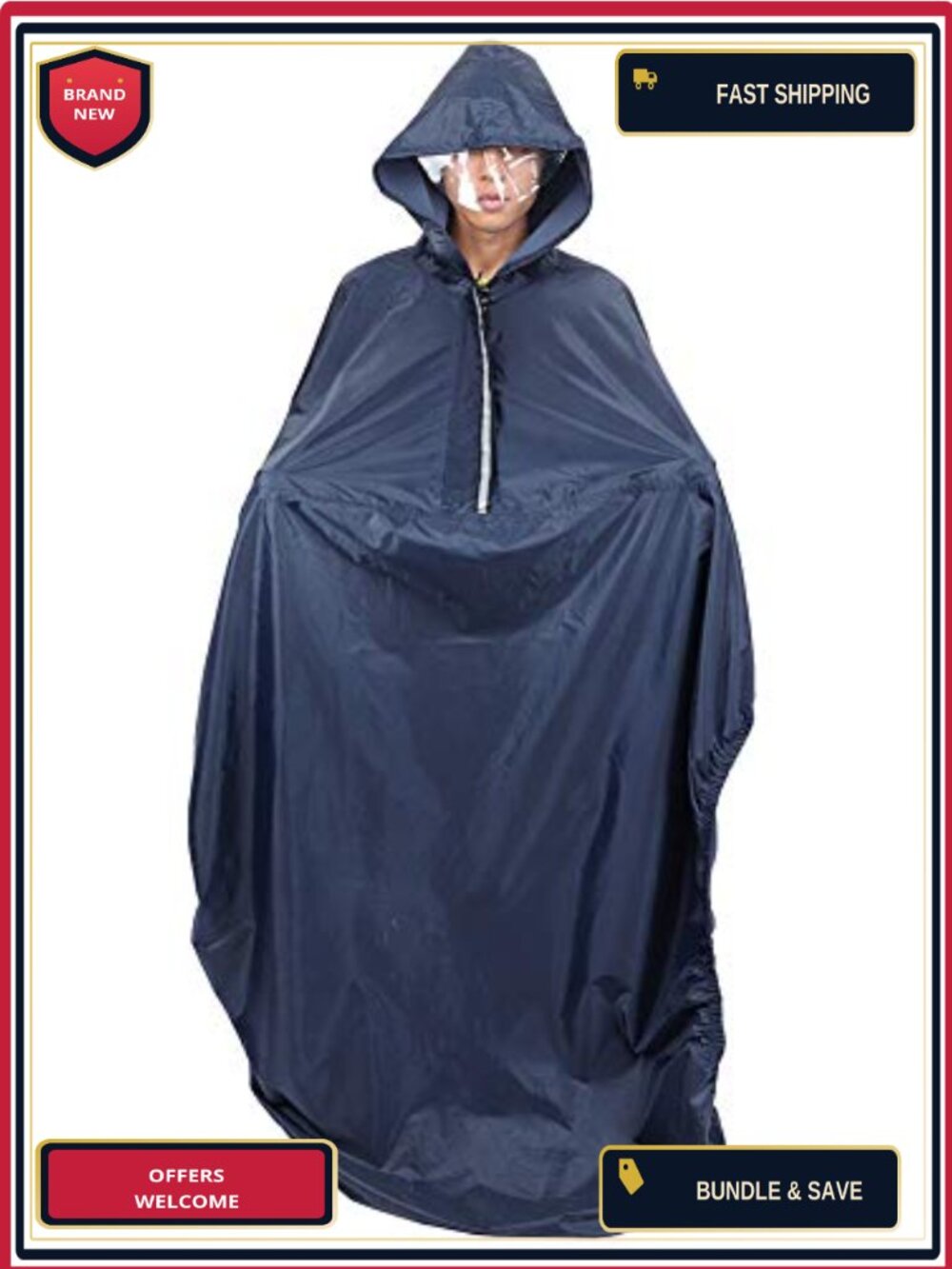 Wheelchair Rain Poncho Hooded Waterproof Nylon Cape Over Knee Coverage